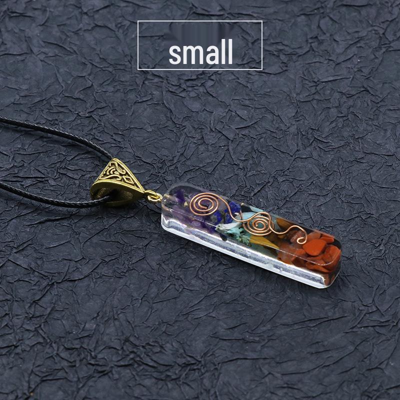 988-Seven-Color Crushed Stone Resin Necklace - Natural Stone Pendant