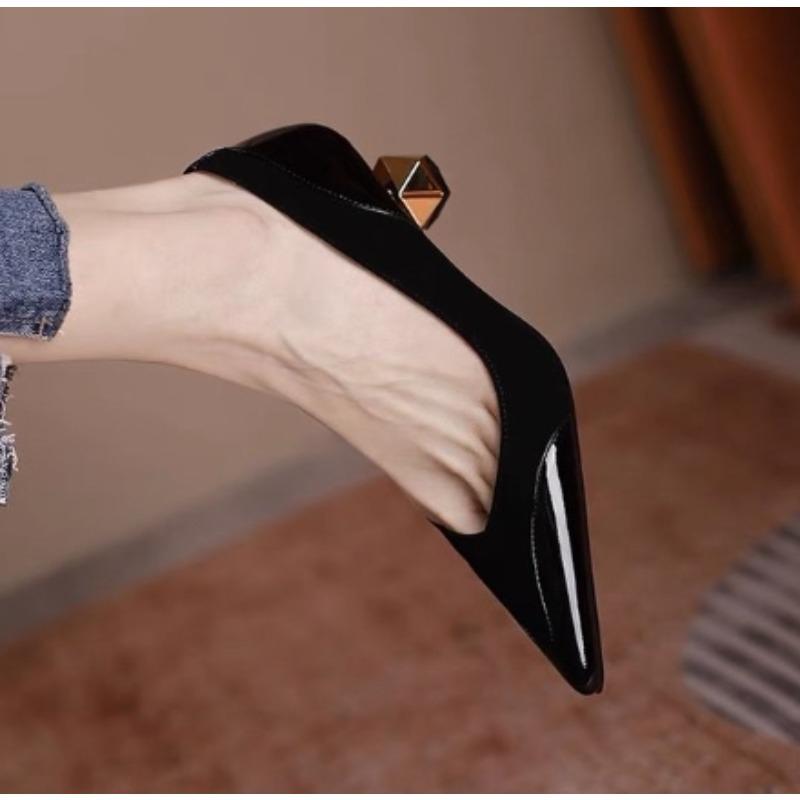 Fashion New Style Luxury Women's Fashion Mid Heel Special-shaped Heels Pointed Shallow Single Shoes Lady Leisure Comfortable Work Shoes