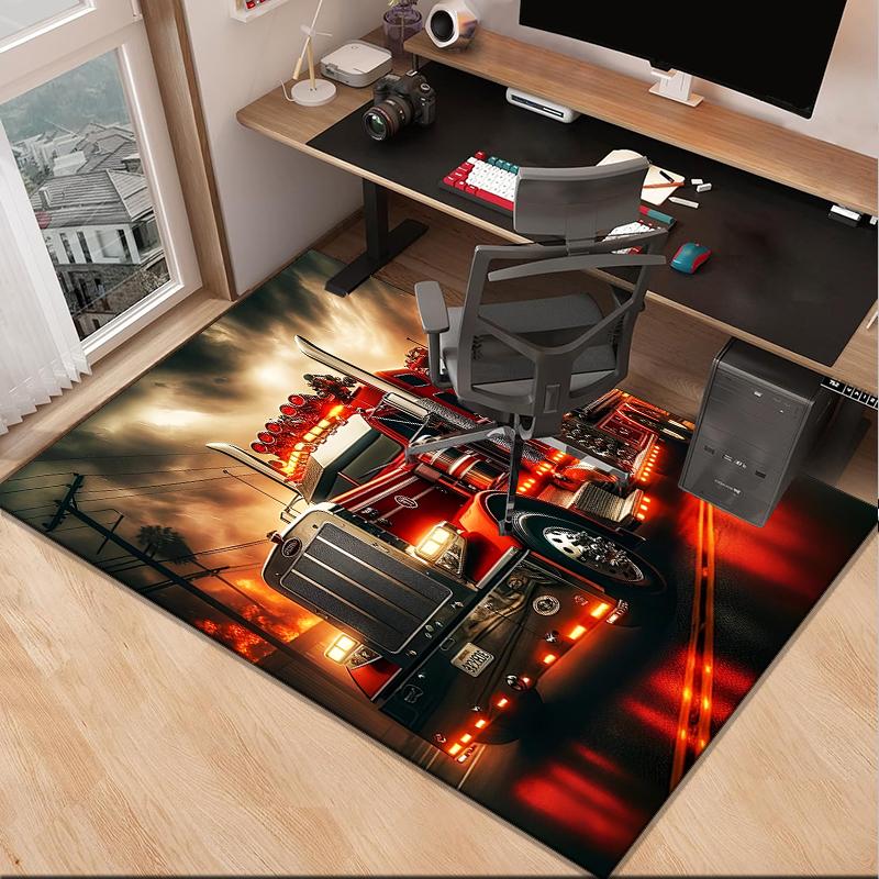 Nighttime Truck Drive Office Rug Chair Mat, Game Carpet, Suitable for Front Door, Bedroom, Living Room, Desk, Holiday Gift