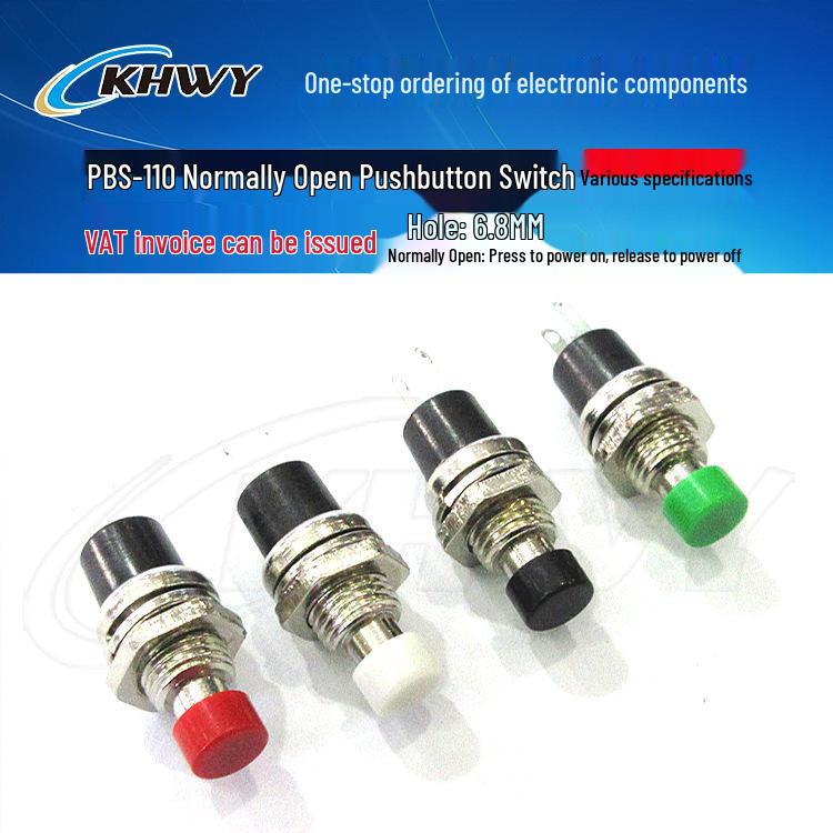 2-Pin Normally Open Momentary Push Button Switch (PBS-110), 6-7MM Hole