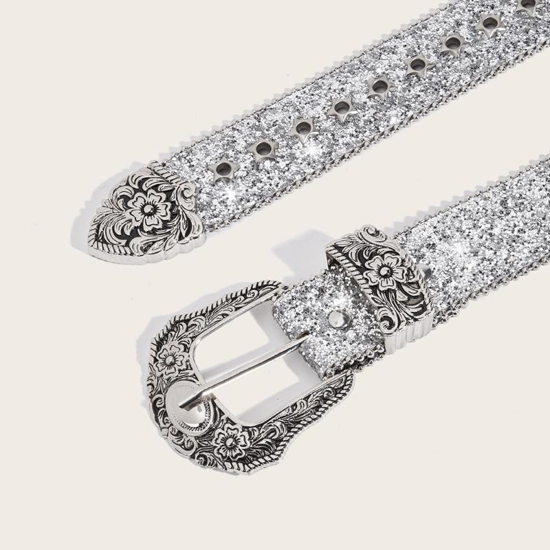 Grunge Waist Belts for Jeans Pants Carving Glitter Floral Buckle Belt Bandsman