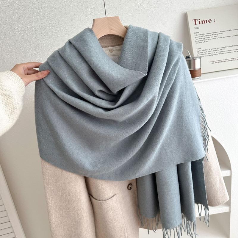 New Solid Color Fringed Scarf Men's and Women's Autumn and Winter Thickened Versatile High-end Shawl Imitation Cashmere Fashion Scarf