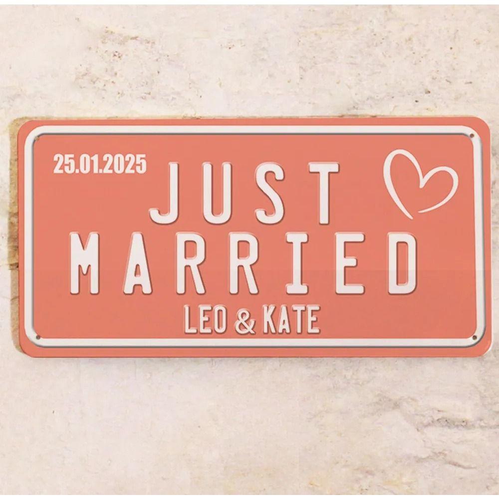 Yeni Evli Metal Tabela 15x30cm, Özel Gelin Damat Adı Tarih Düğün Hediyesi