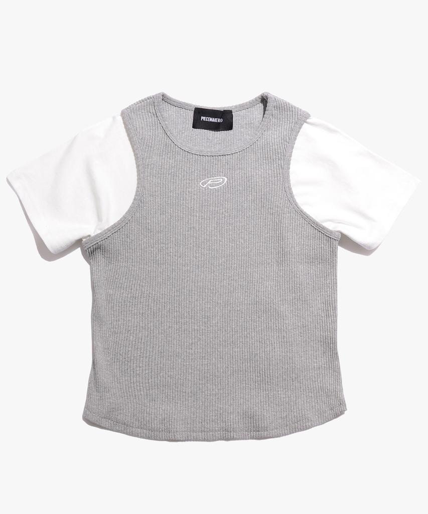 PEACE MAKER Ts Knit Sleeveless Layered Tee (Grey)