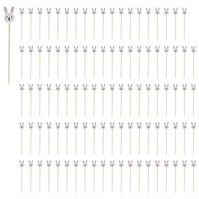 AEE2-100Pcs Easter Disposable Bamboo Skewers Easter Eggs Fruit Fork Food Picks Sandwich Buffet Stick Easter Decoration