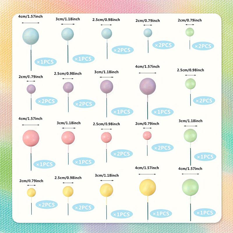 30Pcs/Pack 4cm Foam Colorful Cake Topper Picks Cake Topper Sticks Gold Balls for Cupcakes Birthday Wedding Party Decorations