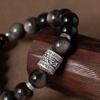 Bracelet for Men Popular Natural Stone Power Stone Silver Obsidian Silver 925 Metal Hypoallergenic 10mm Large Ball Bracelet for Men Bodhisattva Amulet
