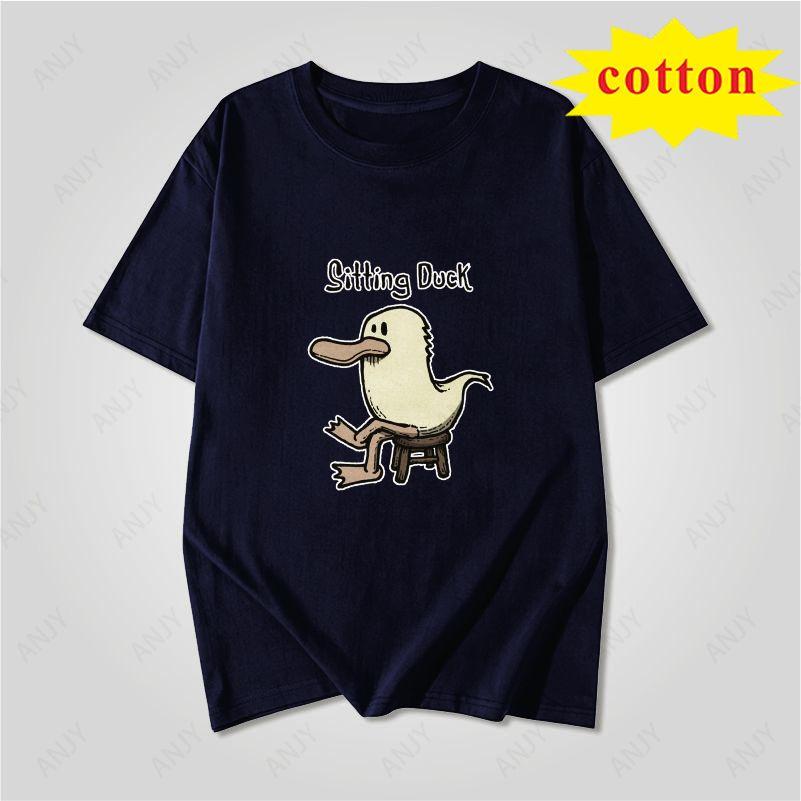 American Retro Trendy Duck Tshirt With Quirky Cartoon Print Loose Casual Short Sleeved Cotton Top