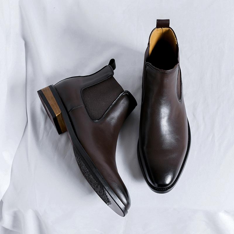 Fashion Genuine Leather Classic Men High Top Chelsea Ankle Boots High Quality Mens Casual Dress Business Shoes Comfy OutdoorBasic Boots