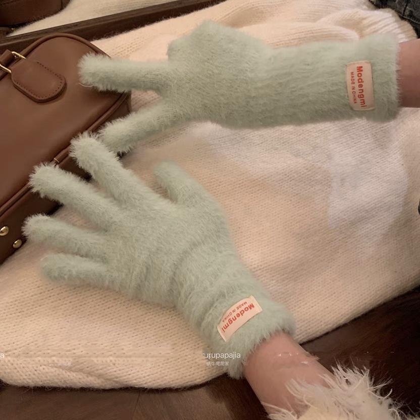Guanti in Peluche Coreani da Donna Invernali in Velluto Manopole Invernali Spessi Caldi Guanti a Maglia Colore Solido Touch Screen Guanto Lungo Regalo