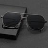1 Pair of Men's Metal Geometric Frame Flat Top Texture Decorative Glasses Fashionable Business and Leisure Decoration