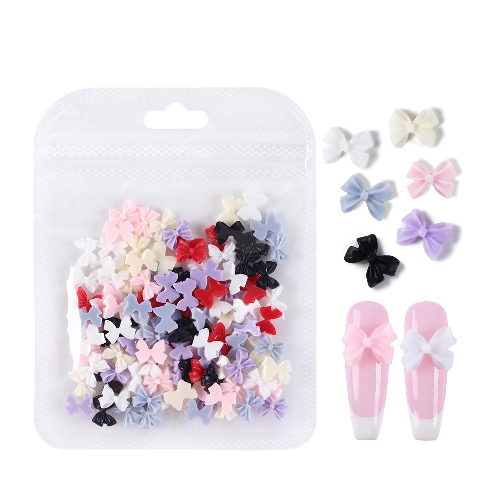 100 Stück Rosa Weiß Schleifen Nagelanhänger Koreanische Teile Schwarze Nagelkunst Krawatte Dekoration Kawaii Accessoires Maniküre Design Zubehör
