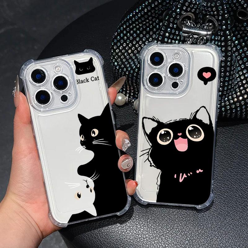 Black Cat Cartoon Art Phone Case For Samsung Galaxy A57 A56 A36 A37 A55 A54 A52 A35 A34 A17 A16 A15 A07 A06 5G Soft Clear Cover