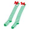 Striped Stockings For Women Over The Knee Long Socks Christmas Green Red Bowknot Long Socks Female Leg Stocking