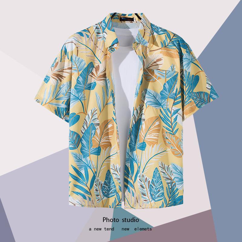 Summer Beach Floral Men'S And Women'S Thin Shirts Trendy Hawaiian Port Style Loose Tie-Dye Short-Sleeved Couple Shirts