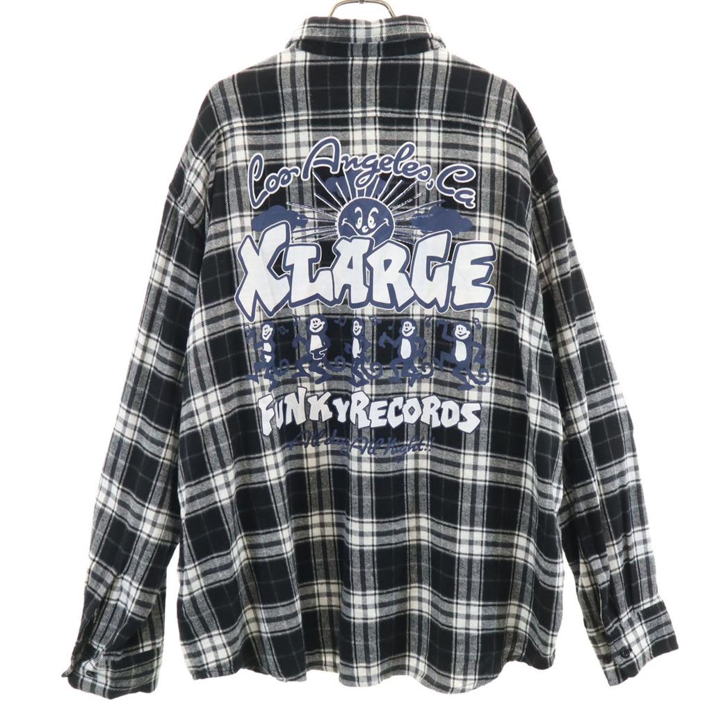 XLARGE Check Pattern Back Logo Long sleeve Flannel shirt XL black Men's Used