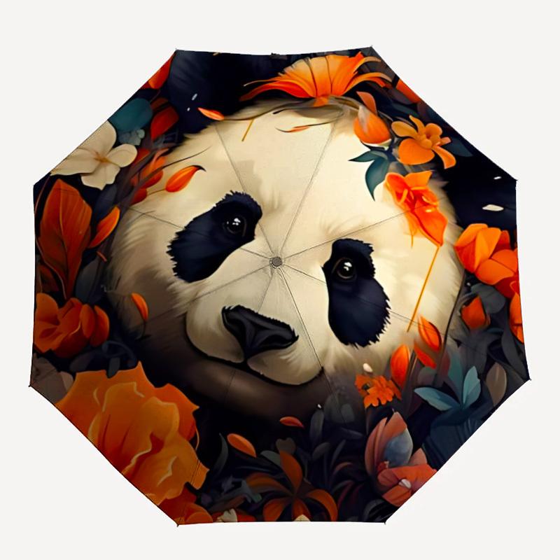 

1pc Panda Floral Decor Automatic Open/Close Umbrella with Windproof, 8-Rib Sturdy Canopy, Durable Ribs, Ideal for Gifts yy251117027