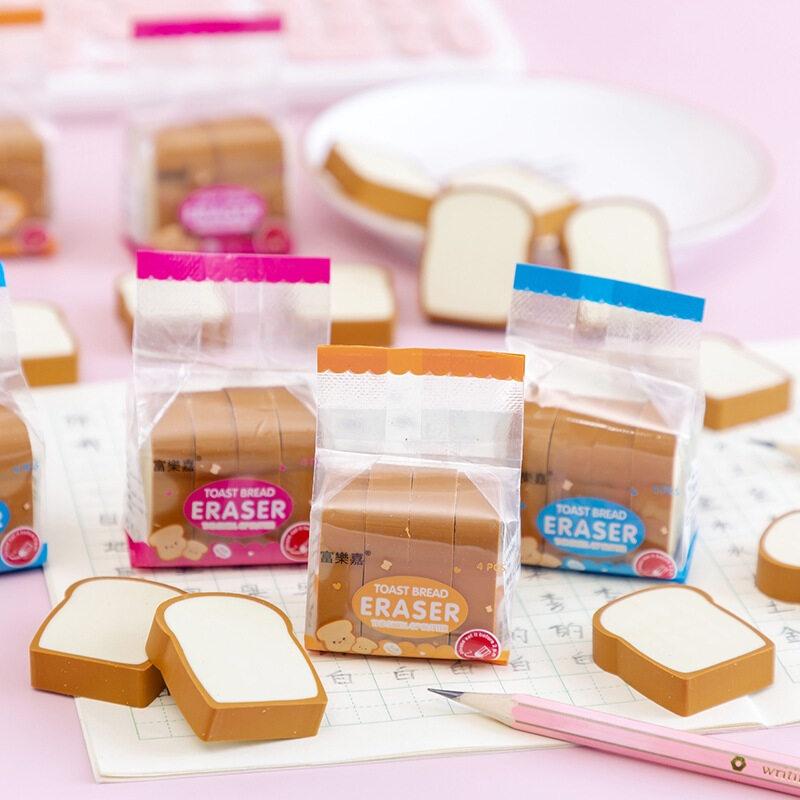 4ks/sada Student Eraser Toast Piece Roztomilá kreslená guma velké velikosti