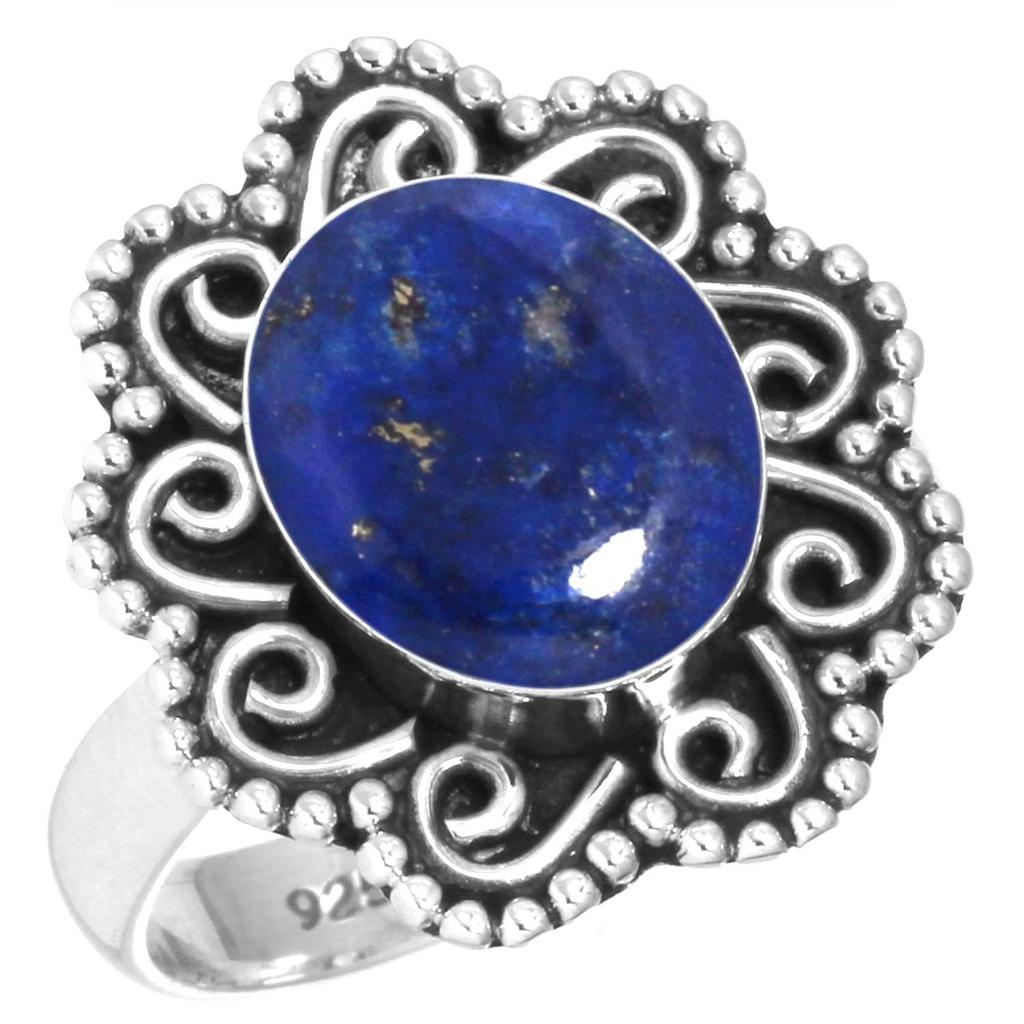 925 Sterling Silver Ring Women Gemstone Handmade Jewelry Engagement Gift Blue Green Purple Copper Turquoise Pearl Lapis Mother Of Pearl Boho