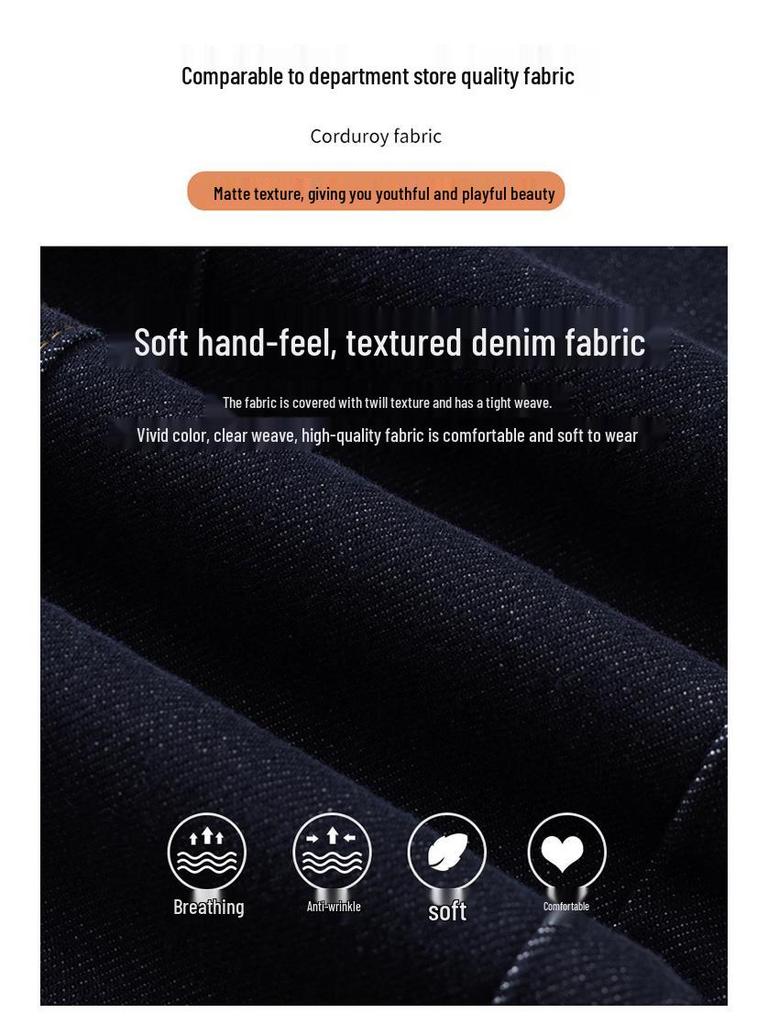 New Spring/Autumn 2026 Deep Blue High-Waisted Patchwork Wide-Leg Denim Pants for Women