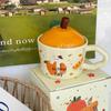 Large Orange Ceramic Mug with Lid & Spoon - Cute Gift for Girls & Best Friends, Perfect Birthday or Practical Souvenir.