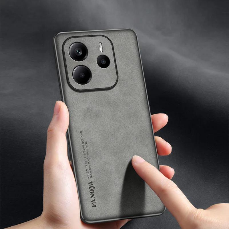 Note 14 Luxury Sheepskin Leather Silicone Phone Case For Xiaomi Redmi Note 14 Pro Plus Note 14 4G 5G Matte Anti-Shock Back Cover Bumper Shell
