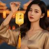 LED Bead Mid Autumn Lantern Sturdy Frame Glowing Holiday Lamp Printed Fabric Lantern  Culture Fans