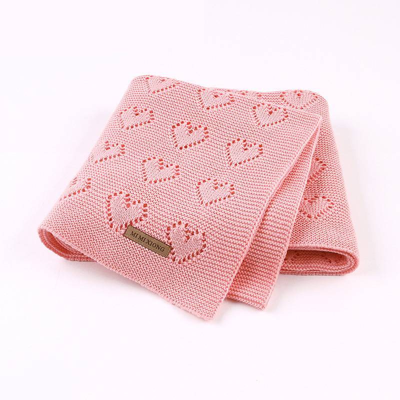 Baby Knitted Heart Pattern Crochet Swaddle Wrap With Windproof Cotton For Newborns
