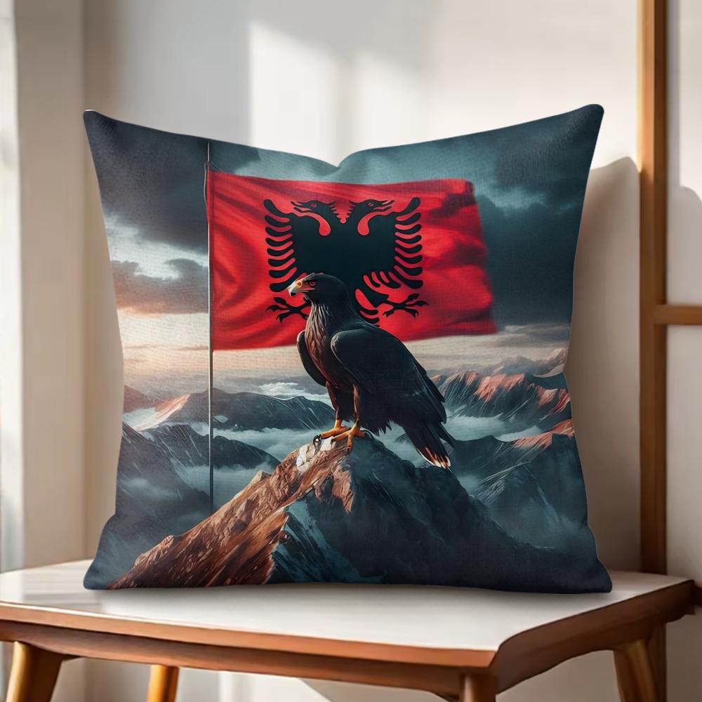 AAlbaniaS Flag Cushion Cover Natural Linen Organic Fabric DoubleSided Printing Couch Pillow Covers Home Decor