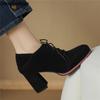 Women Lace Up Platform Pumps Square Heel Round Toe High Heels British Style Oxfords Autumn Low Top Student Shoes Black Booties