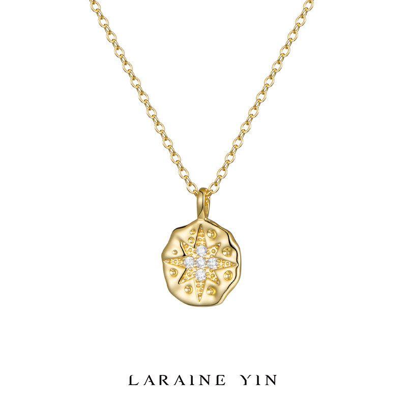 18K Gold Plating Fashion Retro Special-Interest Design Hexagram Necklace Female Clavicle Chain Fall and Winter Stacked Sweater Chain Necklace Gold