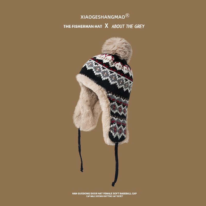 Winter girls sweet and cute plush thickened plush ear protectors knitted hat warm wool hat men