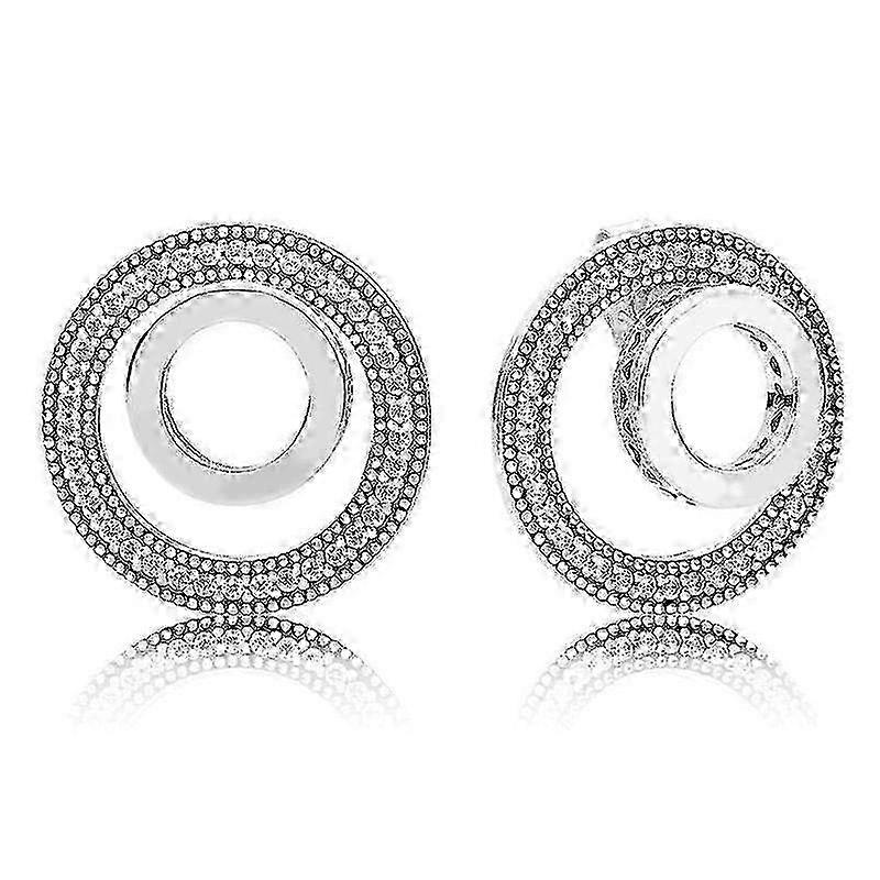 JiaWei 925 Sterling Silver Vintage Allure Forever Circle Signature Dazzling Daisy Earring With Crystal For Women Gift Fashion Jewelry efP 25-26