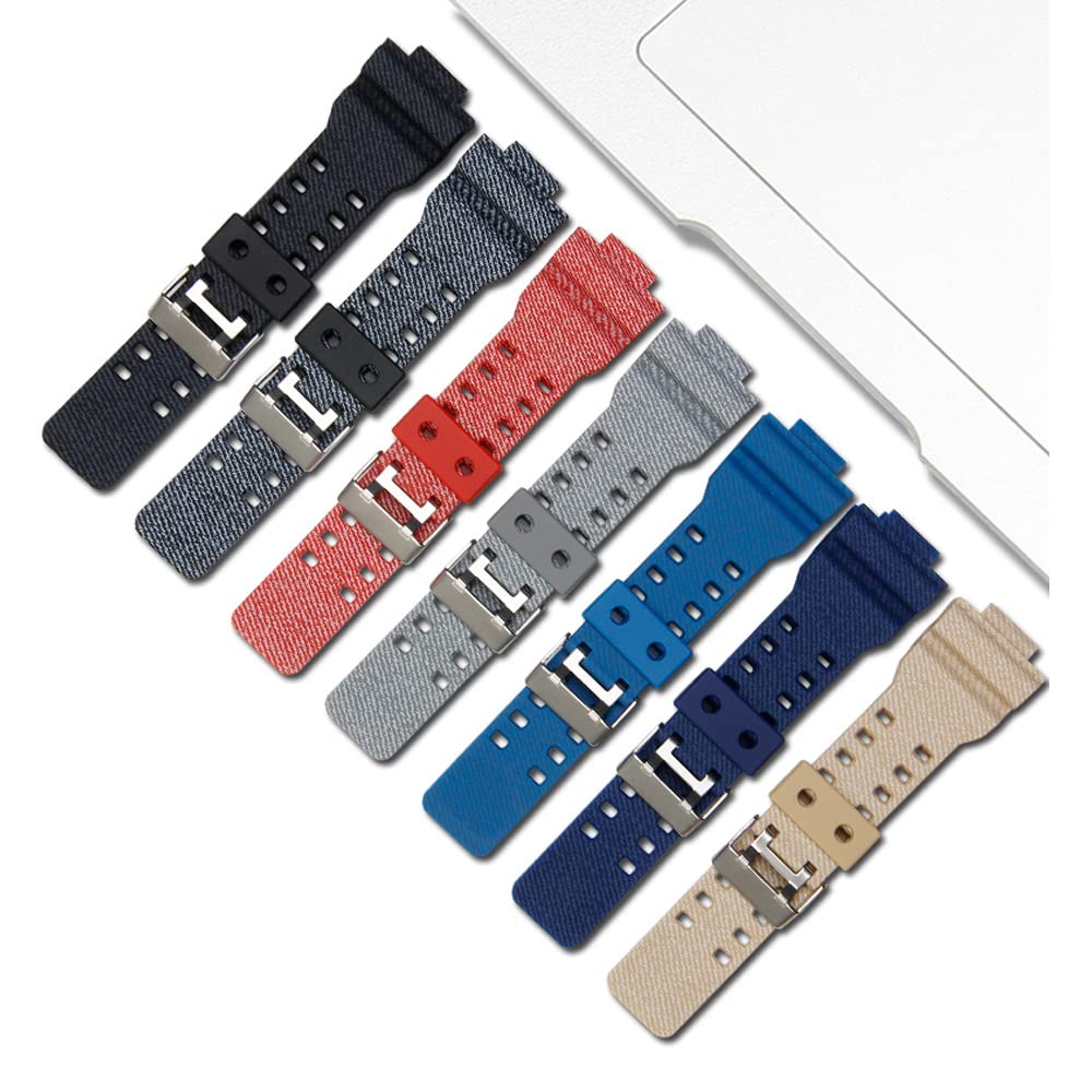 16mm Gestreiftes Uhrenarmband Wasserdichtes Ersatzarmband für Casio und Armband, G-Shock G-8900A, GR-8900A, GW-8900A, GA-110, GA-100, GD-100, GD-110 (Schwarz)
