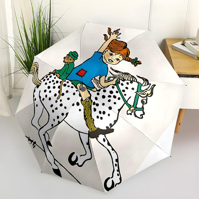 

Pippi Longstocking, Horseback Riding Automatic Opening and Closing, 8 rib Structure Portable Umbrella, Suitable for Men and Women in All Sea