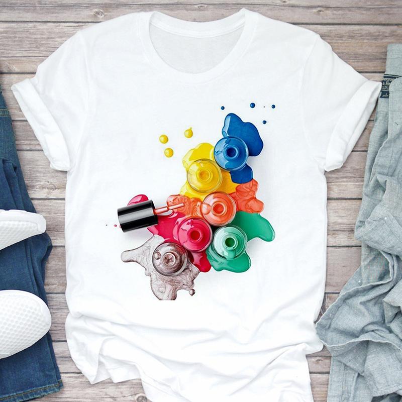Women T-Shirt 3D Make Up Color Graphic Top Female T Shirt Harajuku Streetwear O-Neck Clothing Casual Ladies Tee Tops Shirts