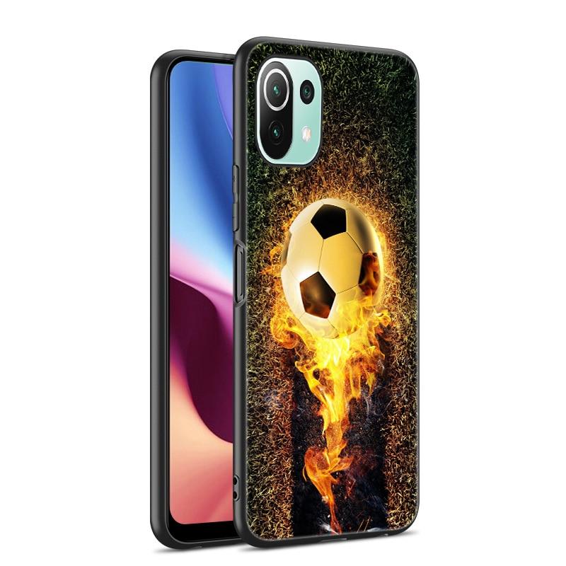 Fire Football Soccer Ball Case For Xiaomi Mi 11 Lite NE 11i 10T 11T Pro A2 A3 Lite POCO F3 M3 M4 C31 X3 Pro NFC GT Black Cover