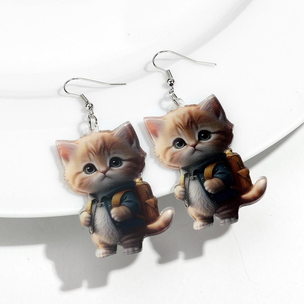 Cute 2D Flat Cat Acrylic Print Earrings for Women Funny Creative Pet Kitten Animals Drop Earring Lovely Jewelry Birthday Gifts