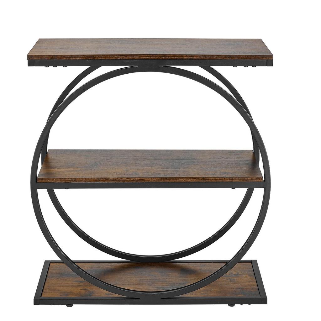End Table, 3-Tier Narrow Side Table with Open Storage Shelves, Modern Nightstand Bedside Desk with Round Metal Frame, Wood Sofa Coffee Desk for Living