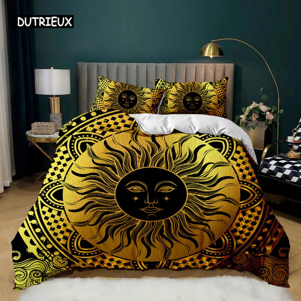 Bohemian Duvet Cover Set Golden Sun Twin Bedding Set Boho Style for Teens Adults Double Queen King Size Polyester Qulit Cover