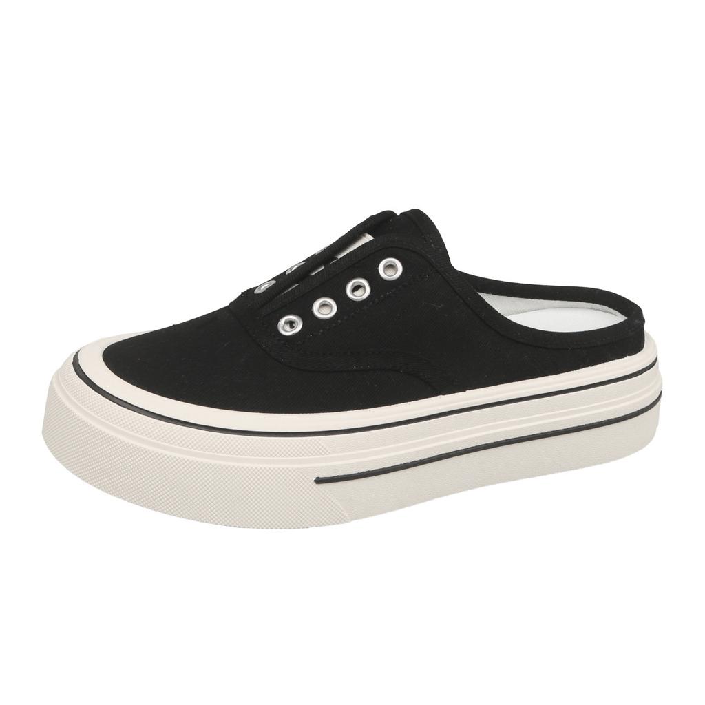 One-pedal canvas shoes women's baotou half drag 2025 summer new non-slip soft sole heightening casual versatile board shoes tide