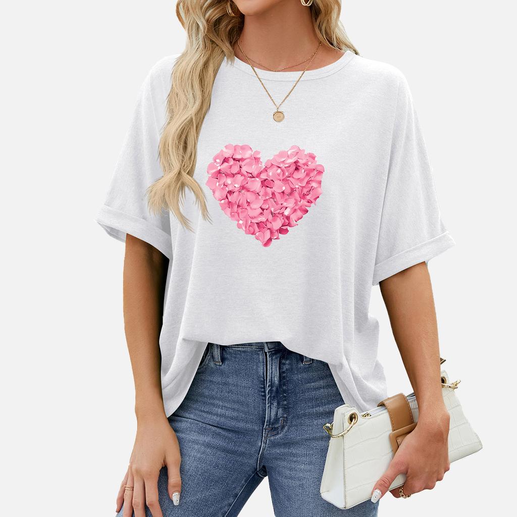 Plus Size Women Fashion Short Sleeve Tee Shirt Casual O-neck Print Top Summer Pullover Loose T-shirt