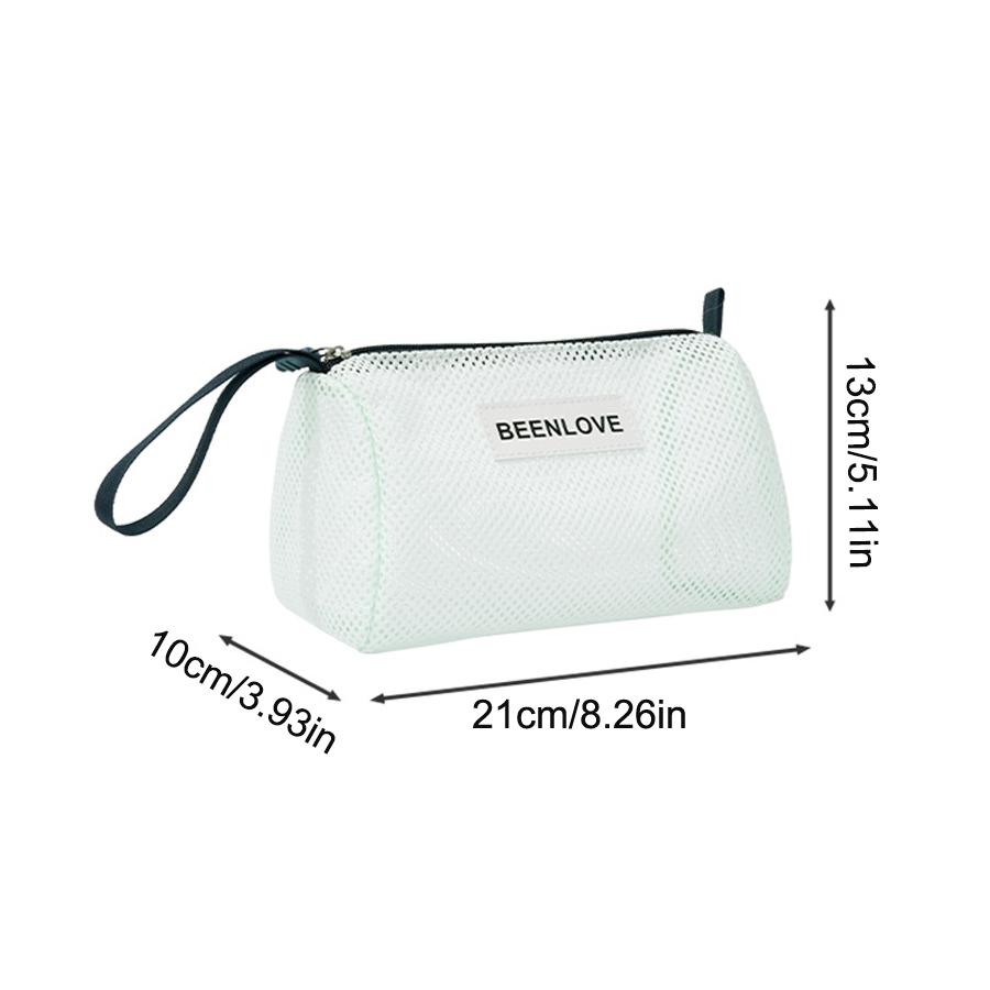 

Large Capacity Reusable Mesh Bag Handheld Beach Tote & Zipper Cosmetic Pouch, Breathable Travel Organizer for Beach & Daily Use зелёный