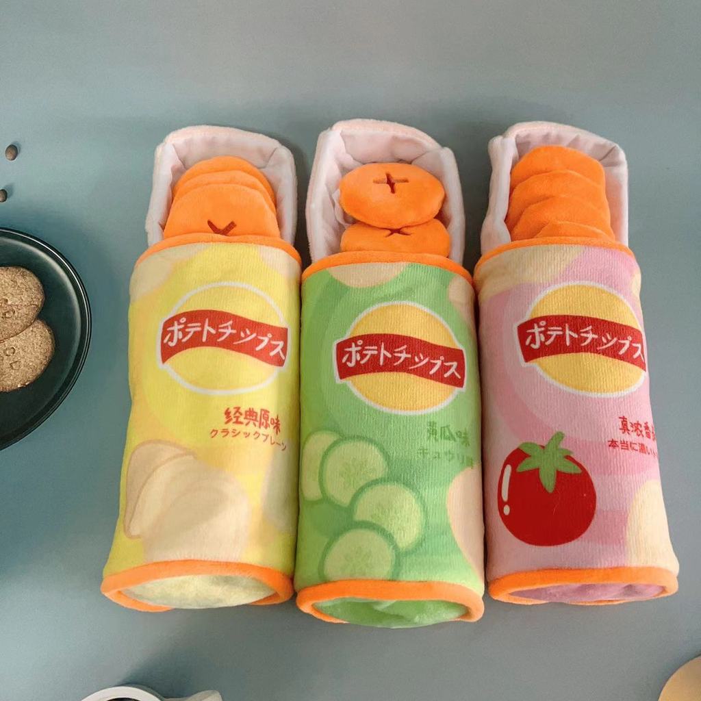 Pet Chew Toy Plush Snack Dispenser With Scented Flavored Chips For Dogs And Cats