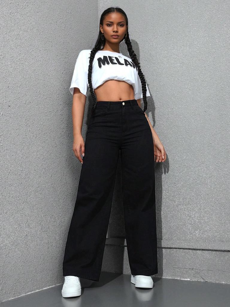 2025 Spring Women's Light Wash Floor-Length Wide Leg Jeans