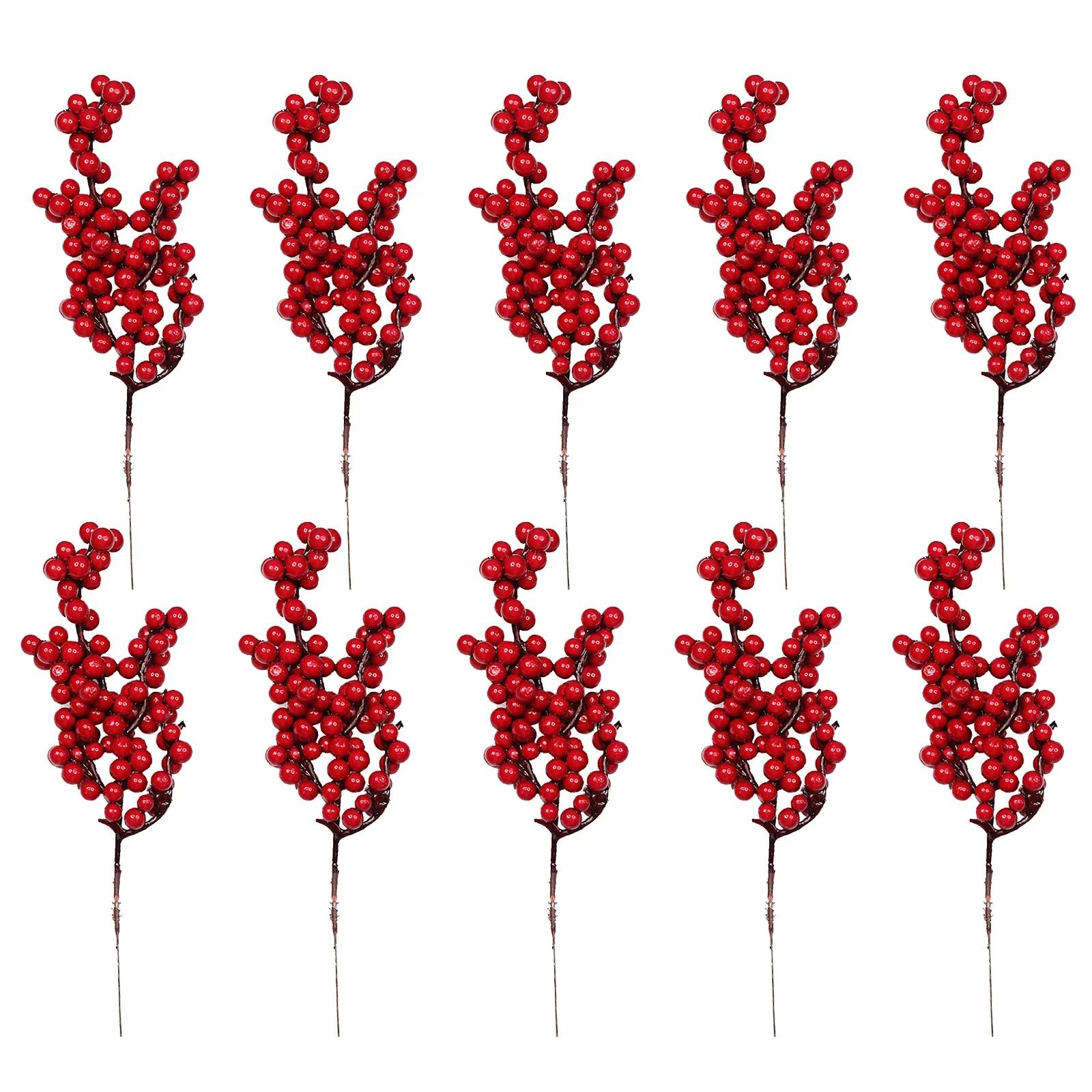 

10pcs Artificial Mini Christmas Berries Fruit Branch Simulation Home Decor Faux Flower Froth 22cm Cherry Bouquet DIY Accessories