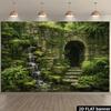 Overgrown Garden Banner with Mossy Arches and Clear Pool Photo Booth Background Cloth