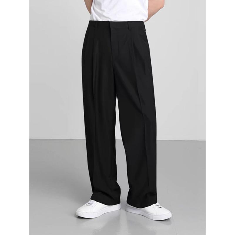 Men Loose Wide Leg Straight Cut Non Iron Casual Business Suit Trousers