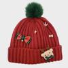 Bow Red Knitted Woolen Hat Warm Thickened Brimless Cap Fashion Big Pullover Hat  Girls