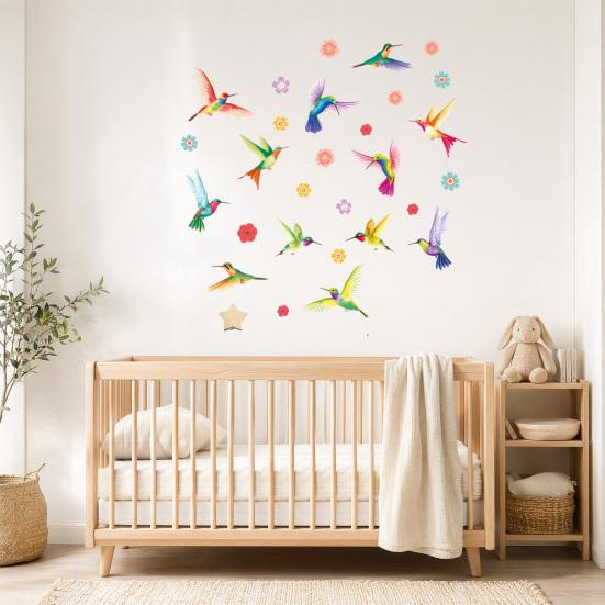 Glow in The Dark Wall Sticker, Hummingbirds Flowers Luminous Wall Decal, Waterproof Self Adhesive Sticker for Kids Room Nursery